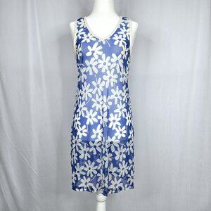 Swimwear Coverup Women's Dress, Sheer Blue and White Floral, Size XS